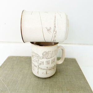 Vintage 80’s Collection Manoir Coffee Mugs Harbour Scene & Lighthouse Scene